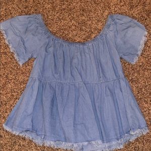 Off the shoulder denim shirt